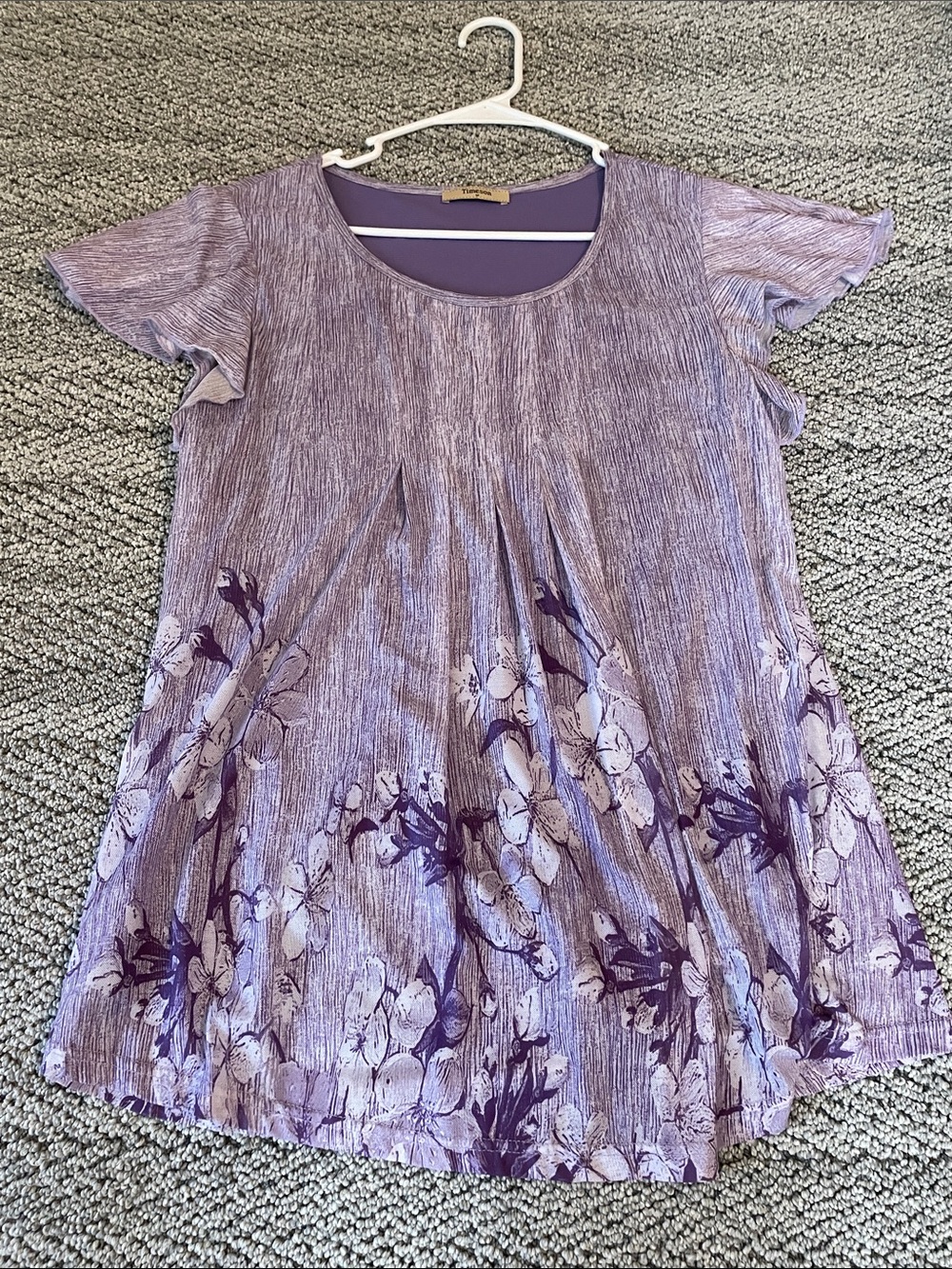 Lavender Floral Short-Sleeve A-Line Tunic Top